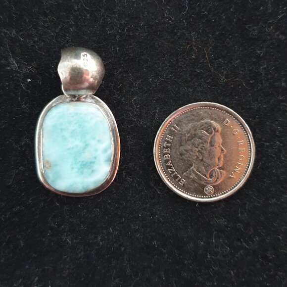 Elegant Vintage Italian 925 Sterling Silver Blue Larimar Pendant Necklace - Picture 4 of 14